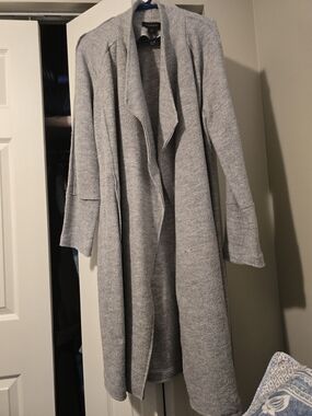 Tahari Heather Gray Draped Open-Front Long Cardigan